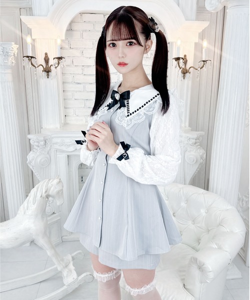 MA*RS(アメーバーマーズ)の「【二点セット】梯子レースセーラセットアップ(ワンピース・レディース・グレー/ブラック/ピンク・FREE)」の2枚目の写真
