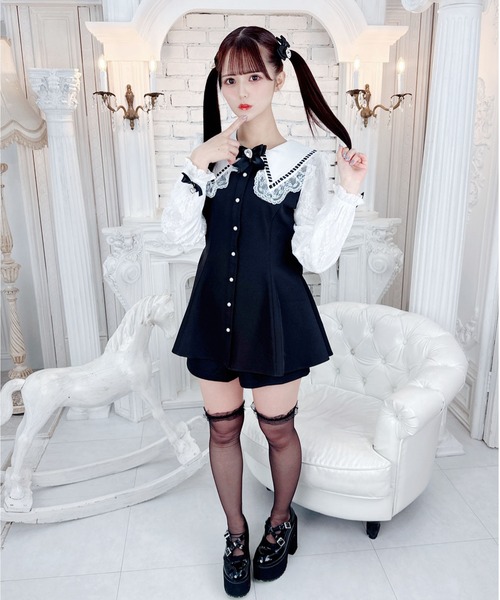MA*RS(アメーバーマーズ)の「【二点セット】梯子レースセーラセットアップ(ワンピース・レディース・グレー/ブラック/ピンク・FREE)」の10枚目の写真