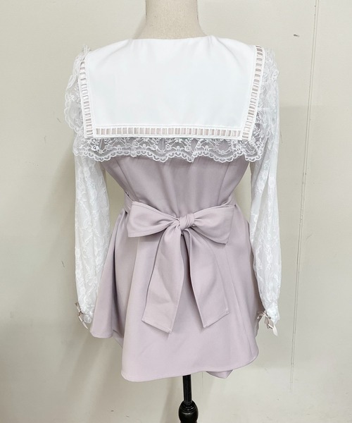 MA*RS(アメーバーマーズ)の「【二点セット】梯子レースセーラセットアップ(ワンピース・レディース・グレー/ブラック/ピンク・FREE)」の4枚目の写真