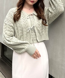 透かしニットカーディガン+肩リボンキャミSET