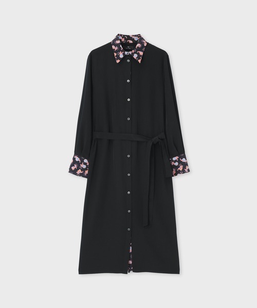 PS paulsmith ピーエスポールスミス　シャツワンピース　ウエストリボン PS Paul Smith ポールスミス リボン 総柄 シャツ ワンピース
