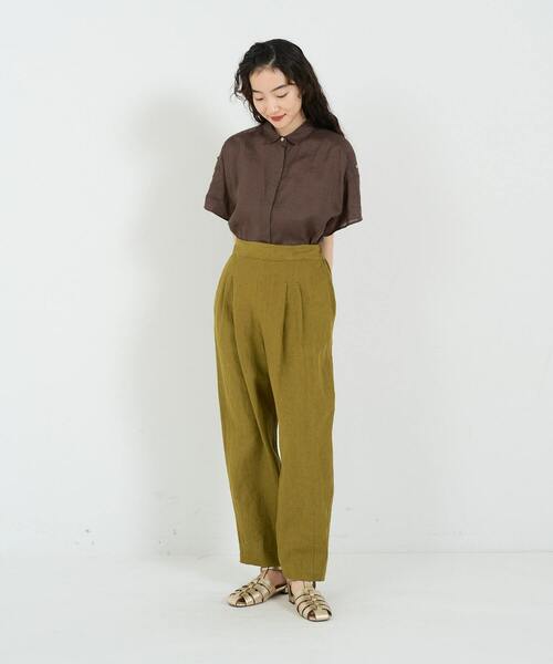 conges payes ADIEU TRISTESSE（コンジェ ペイエ アデュートリステス）の「テーパードリネンイージーパンツ（その他パンツ・レディース・ベージュ/ネイビー/ライトグリーン/ストライプ・38）」の3枚目の写真