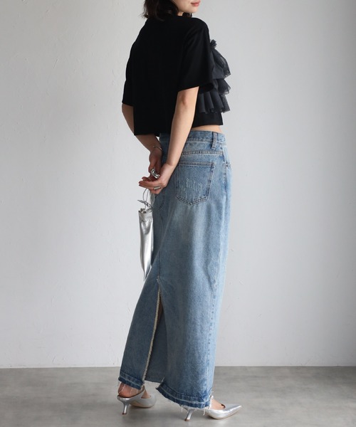 r.（アールドット）の「チュールドッキング　クロップドT（Tシャツ/カットソー・レディース・グレイッシュベージュ/アイボリー/ブラック/チャコールグレー・FREE）」の20枚目の写真