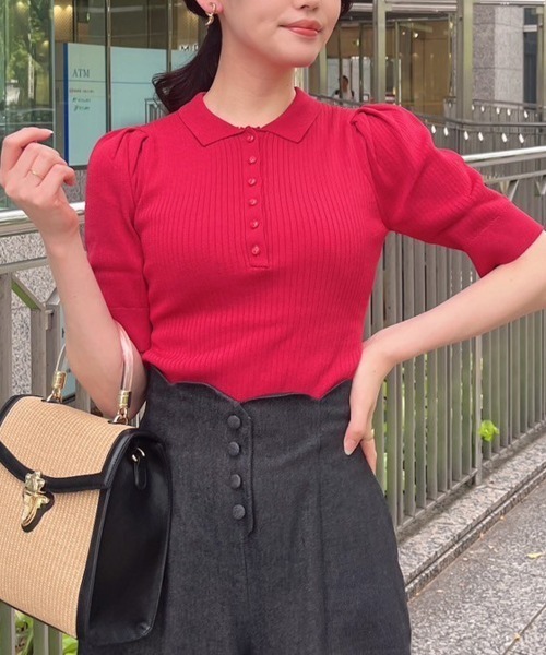 an another angelus（アンアナザーアンジェラス）の「スモールカラーニットポロ/ananotherangelus（ニット/セーター・レディース・レッド/ライトイエロー/ブルーグリーン・FREE）」の3枚目の写真