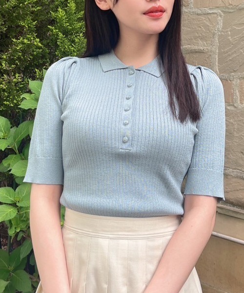 an another angelus（アンアナザーアンジェラス）の「スモールカラーニットポロ/ananotherangelus（ニット/セーター・レディース・レッド/ライトイエロー/ブルーグリーン・FREE）」の2枚目の写真