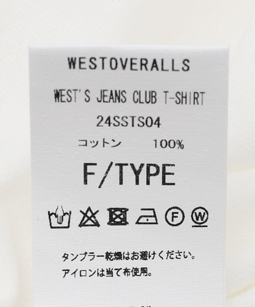 WESTOVERALLS(ウエストオーバーオールズ)の「【WESTOVERALLS / ウェストオーバーオールズ】WESTS JEANS CLUB T-SHIRT(Tシャツ/カットソー・メンズ・ホワイト・LARGE)」の8枚目の写真