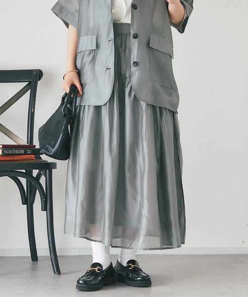 un dix cors(アンディコール)の「シアーギャザースカート(スカート・レディース・インディゴブルー/ブラック/グレイッシュベージュ・FREE)」の3枚目の写真