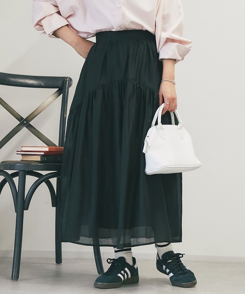 un dix cors(アンディコール)の「シアーギャザースカート(スカート・レディース・インディゴブルー/ブラック/グレイッシュベージュ・FREE)」の2枚目の写真