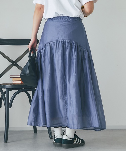 un dix cors(アンディコール)の「シアーギャザースカート(スカート・レディース・インディゴブルー/ブラック/グレイッシュベージュ・FREE)」の21枚目の写真