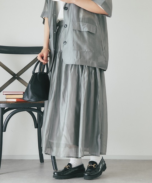 un dix cors(アンディコール)の「シアーギャザースカート(スカート・レディース・インディゴブルー/ブラック/グレイッシュベージュ・FREE)」の12枚目の写真