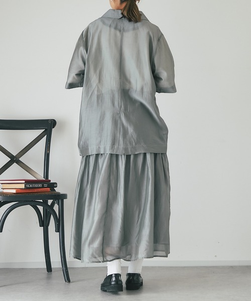 un dix cors(アンディコール)の「シアーギャザースカート(スカート・レディース・インディゴブルー/ブラック/グレイッシュベージュ・FREE)」の6枚目の写真