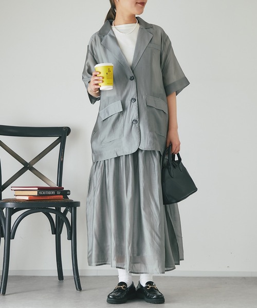 un dix cors(アンディコール)の「シアーギャザースカート(スカート・レディース・インディゴブルー/ブラック/グレイッシュベージュ・FREE)」の4枚目の写真