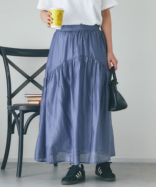un dix cors(アンディコール)の「シアーギャザースカート(スカート・レディース・インディゴブルー/ブラック/グレイッシュベージュ・FREE)」の18枚目の写真
