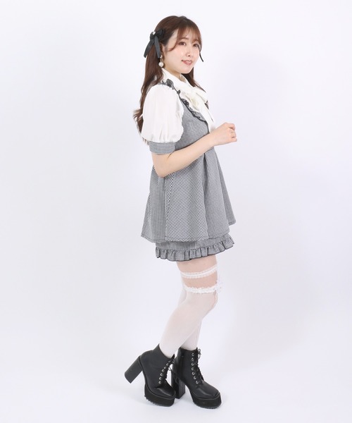 Salong hameu(サロン ハミュー)の「リボンブラウス チェック柄ミニスカートワンピース×フリルショートパンツ セットアップ レディース/量産型女子/地雷系/病みかわ(セットアップ・レディース・ブルー系その他/ブラック系その他2/ピンク系その他/ブラック系その他・M/L)」の16枚目の写真