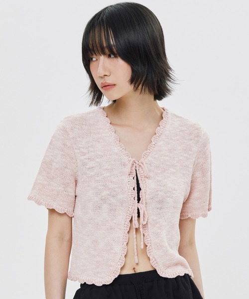 ROMANTIC CROWN（ロマンティッククラウン）の「A'GEM/9 × .kom 『ROMANTIC CROWN/ロマンティック クラウン』 DOUBLE RIBBON LACE CARDIGAN/リボンレースカーディガン（カーディガン/ボレロ・レディース・ピンク/ブラック/ライトブルー・FREE）」の3枚目の写真
