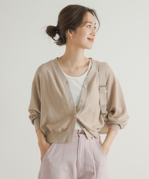 URBAN RESEARCH DOORS（アーバンリサーチドアーズ）の「『UR TECH ひやサラクール』コットンガーターKNITカーディガン（カーディガン/ボレロ・レディース・ライトベージュ/チャコールグレー/ブラック・MEDIUM）」の8枚目の写真