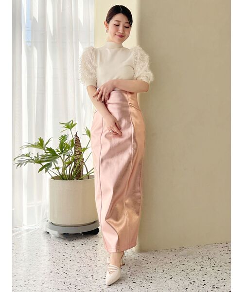 MERCURYDUO（マーキュリーデュオ）の「メタリックコルセットストレートスカート（スカート・レディース・ブラウン/ピンク/ブラック・SMALL/MEDIUM）」の5枚目の写真