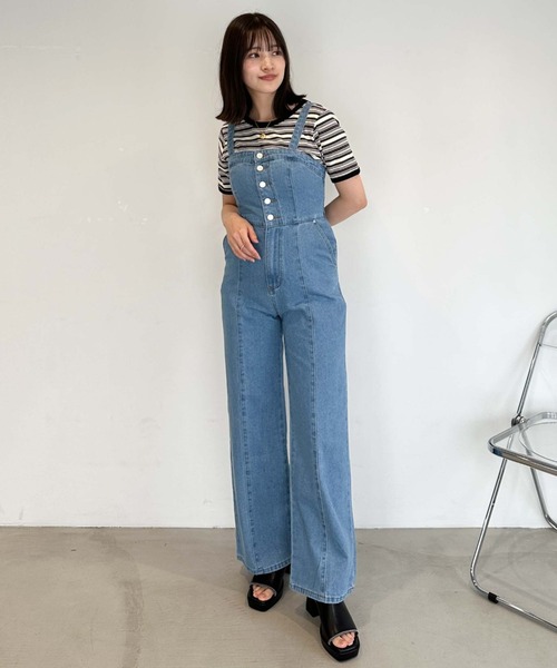 archives（アルシーヴ）の「フロントボタンワイドデニムサロペット（サロペット/オーバーオール・レディース・サックスブルー/グレー・MEDIUM）」の2枚目の写真