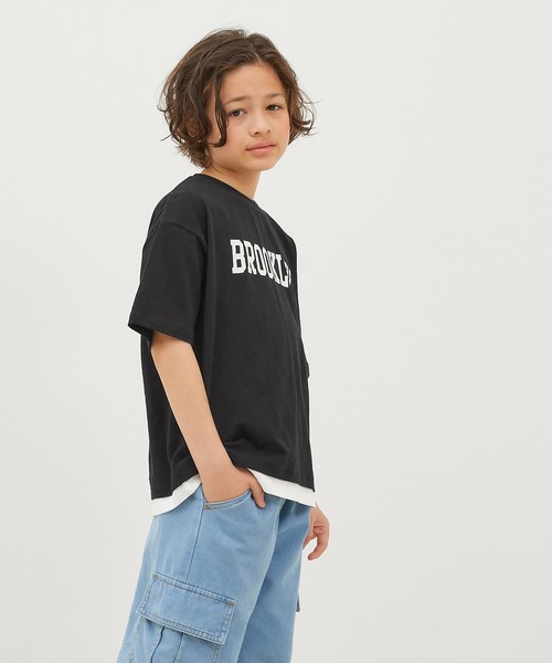 【関税込み】Youth ブラック レイヤード Tシャツ 半袖 オーバーサイズド パフォーマンス Tシャツ Vertical Logo