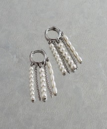 チェーン × パール フリンジ フープ ピアス