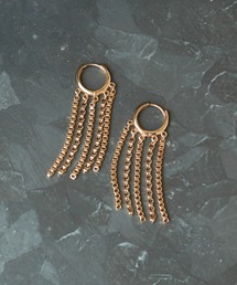 チェーン × パール フリンジ フープ ピアス