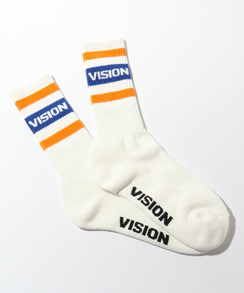 VISION STREET WEAR(ヴィジョンストリートウェア)の「【VISION STREET WEAR/ヴィジョンストリートウェア】ラインロゴ ミドルスケーターソックス(ソックス/靴下・メンズ・ホワイト系1/ホワイト系2/ホワイト系3・25~27cm/23~25cm)」の2枚目の写真