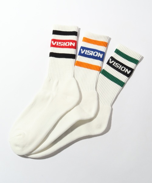 VISION STREET WEAR(ヴィジョンストリートウェア)の「【VISION STREET WEAR/ヴィジョンストリートウェア】ラインロゴ ミドルスケーターソックス(ソックス/靴下・メンズ・ホワイト系1/ホワイト系2/ホワイト系3・25~27cm/23~25cm)」の9枚目の写真