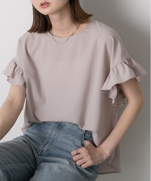 ad thie(アドティエ)の「袖フリル ジョーゼットブラウス(シャツ/ブラウス・レディース・ライトグレー/ブラック/グレイッシュベージュ/ホワイト×ブルー/オフホワイト/ライトブルー/チャコール・FREE)」の6枚目の写真