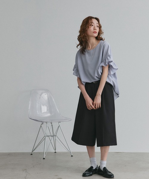 ad thie(アドティエ)の「袖フリル ジョーゼットブラウス(シャツ/ブラウス・レディース・ライトグレー/ブラック/グレイッシュベージュ/ホワイト×ブルー/オフホワイト/ライトブルー/チャコール・FREE)」の9枚目の写真