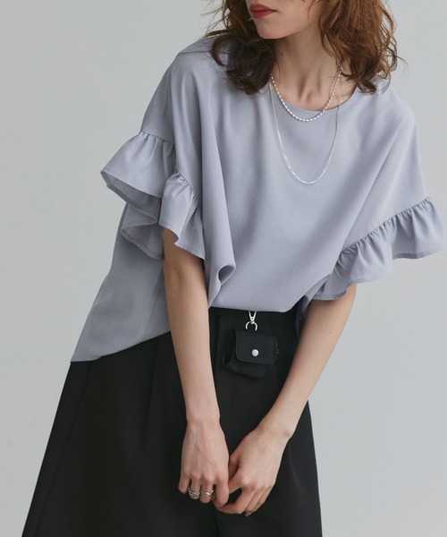 ad thie(アドティエ)の「袖フリル ジョーゼットブラウス(シャツ/ブラウス・レディース・ライトグレー/ブラック/グレイッシュベージュ/ホワイト×ブルー/オフホワイト/ライトブルー/チャコール・FREE)」の11枚目の写真