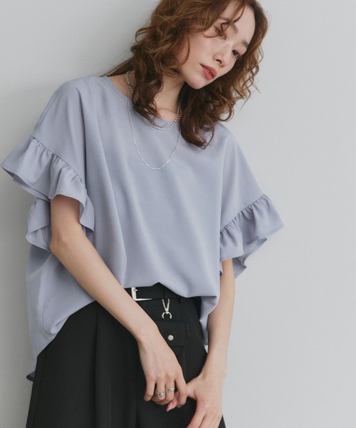 ad thie(アドティエ)の「袖フリル ジョーゼットブラウス(シャツ/ブラウス・レディース・ライトグレー/ブラック/グレイッシュベージュ/ホワイト×ブルー/オフホワイト/ライトブルー/チャコール・FREE)」の13枚目の写真