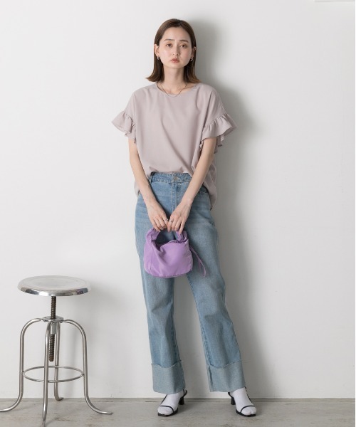 ad thie(アドティエ)の「袖フリル ジョーゼットブラウス(シャツ/ブラウス・レディース・ライトグレー/ブラック/グレイッシュベージュ/ホワイト×ブルー/オフホワイト/ライトブルー/チャコール・FREE)」の15枚目の写真