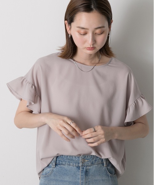 ad thie(アドティエ)の「袖フリル ジョーゼットブラウス(シャツ/ブラウス・レディース・ライトグレー/ブラック/グレイッシュベージュ/ホワイト×ブルー/オフホワイト/ライトブルー/チャコール・FREE)」の16枚目の写真