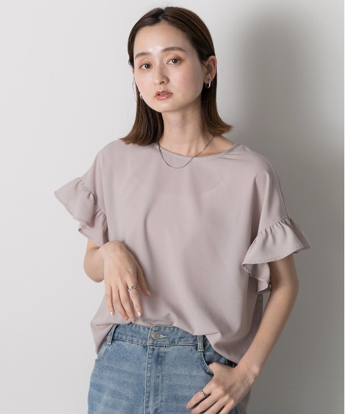 ad thie(アドティエ)の「袖フリル ジョーゼットブラウス(シャツ/ブラウス・レディース・ライトグレー/ブラック/グレイッシュベージュ/ホワイト×ブルー/オフホワイト/ライトブルー/チャコール・FREE)」の18枚目の写真