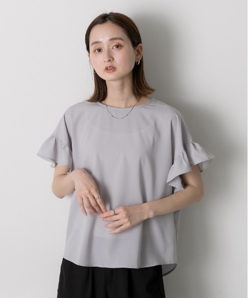 ad thie(アドティエ)の「袖フリル ジョーゼットブラウス(シャツ/ブラウス・レディース・ライトグレー/ブラック/グレイッシュベージュ/ホワイト×ブルー/オフホワイト/ライトブルー/チャコール・FREE)」の20枚目の写真
