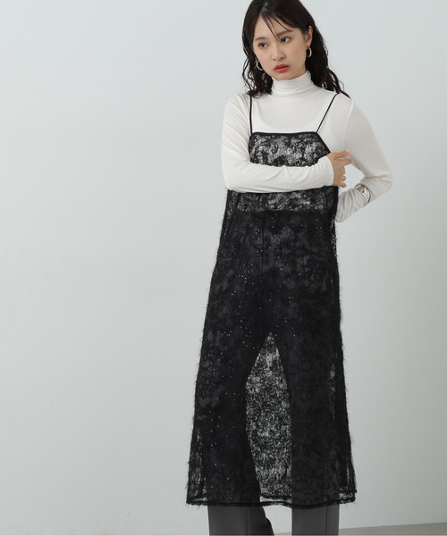 N.(N. Natural Beauty Basic)(エヌエヌナチュラルビューティーベーシック)の「◆スパンコールシアーキャミワンピース(ワンピース・レディース・ブラック/オフホワイト・MEDIUM)」の13枚目の写真