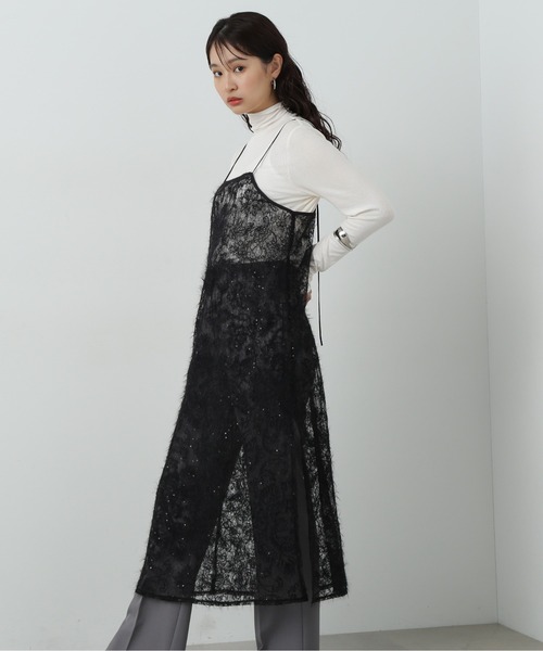 N.(N. Natural Beauty Basic)(エヌエヌナチュラルビューティーベーシック)の「◆スパンコールシアーキャミワンピース(ワンピース・レディース・ブラック/オフホワイト・MEDIUM)」の16枚目の写真