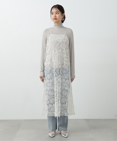 N.(N. Natural Beauty Basic)(エヌエヌナチュラルビューティーベーシック)の「◆スパンコールシアーキャミワンピース(ワンピース・レディース・ブラック/オフホワイト・MEDIUM)」の7枚目の写真