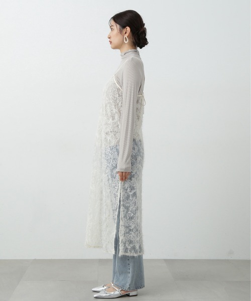 N.(N. Natural Beauty Basic)(エヌエヌナチュラルビューティーベーシック)の「◆スパンコールシアーキャミワンピース(ワンピース・レディース・ブラック/オフホワイト・MEDIUM)」の8枚目の写真