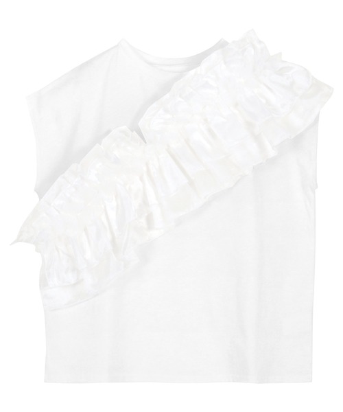 KOBE LETTUCE(コウベレタス)の「アシメフリルTシャツ(Tシャツ/カットソー・レディース・オフホワイト/チャコール・M)」の10枚目の写真