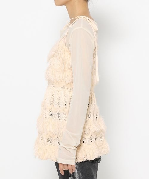 mysty woman（ミスティウーマン）の「フリンジニットキャミチュニック　140915（キャミソール・レディース・オフホワイト/ブラック・FREE）」の10枚目の写真