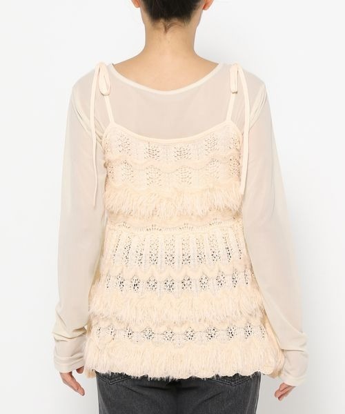 mysty woman（ミスティウーマン）の「フリンジニットキャミチュニック　140915（キャミソール・レディース・オフホワイト/ブラック・FREE）」の9枚目の写真