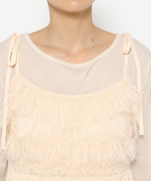 mysty woman（ミスティウーマン）の「フリンジニットキャミチュニック　140915（キャミソール・レディース・オフホワイト/ブラック・FREE）」の7枚目の写真