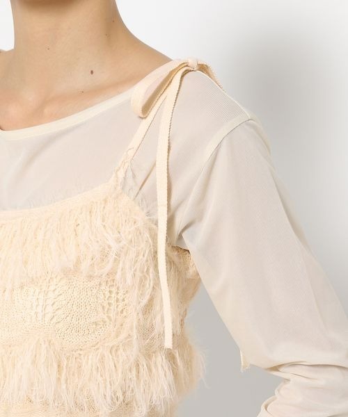 mysty woman（ミスティウーマン）の「フリンジニットキャミチュニック　140915（キャミソール・レディース・オフホワイト/ブラック・FREE）」の6枚目の写真