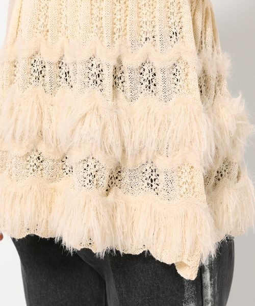 mysty woman（ミスティウーマン）の「フリンジニットキャミチュニック　140915（キャミソール・レディース・オフホワイト/ブラック・FREE）」の5枚目の写真