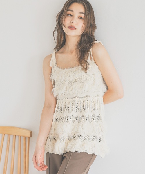 mysty woman（ミスティウーマン）の「フリンジニットキャミチュニック　140915（キャミソール・レディース・オフホワイト/ブラック・FREE）」の16枚目の写真