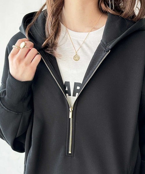 GeeRA(ジーラ)の「ハーフジップ裏起毛パーカー(パーカー・レディース・モカ/ブラック/杢グレー・MEDIUM/LARGE)」の11枚目の写真