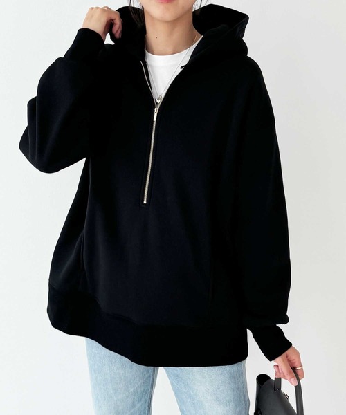 GeeRA(ジーラ)の「ハーフジップ裏起毛パーカー(パーカー・レディース・モカ/ブラック/杢グレー・MEDIUM/LARGE)」の16枚目の写真