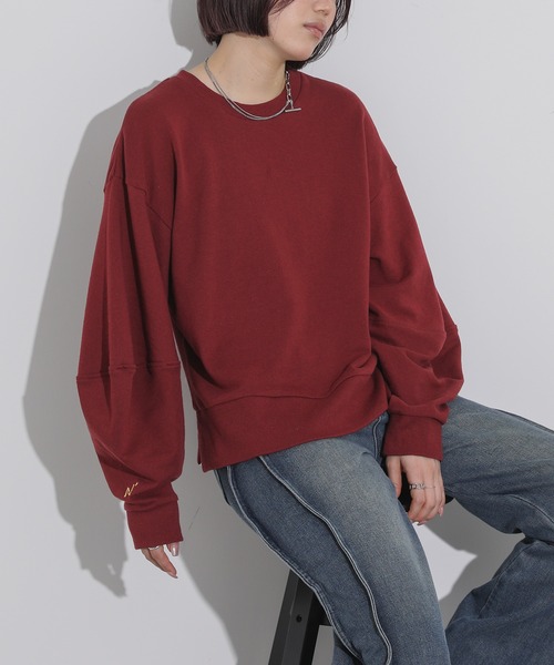 n'OrLABEL(ノアールレーベル)の「『立体袖ワンポイント刺繍スウェット』(スウェット・レディース・ネイビー/ボルドー/杢グレー/グレイッシュブルー・2/1)」の22枚目の写真