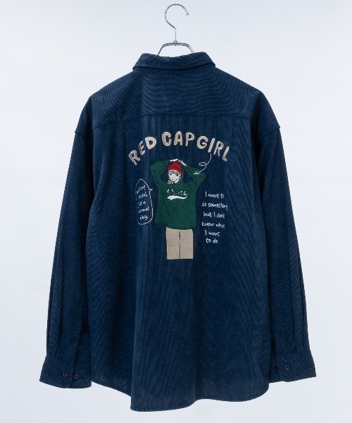 [a-r] «RedCapGirl» Black刺繍 Loose シルエット コーデュロイ シャツ — рубашка с вышивкой RedCapGirl в чёрном велюре